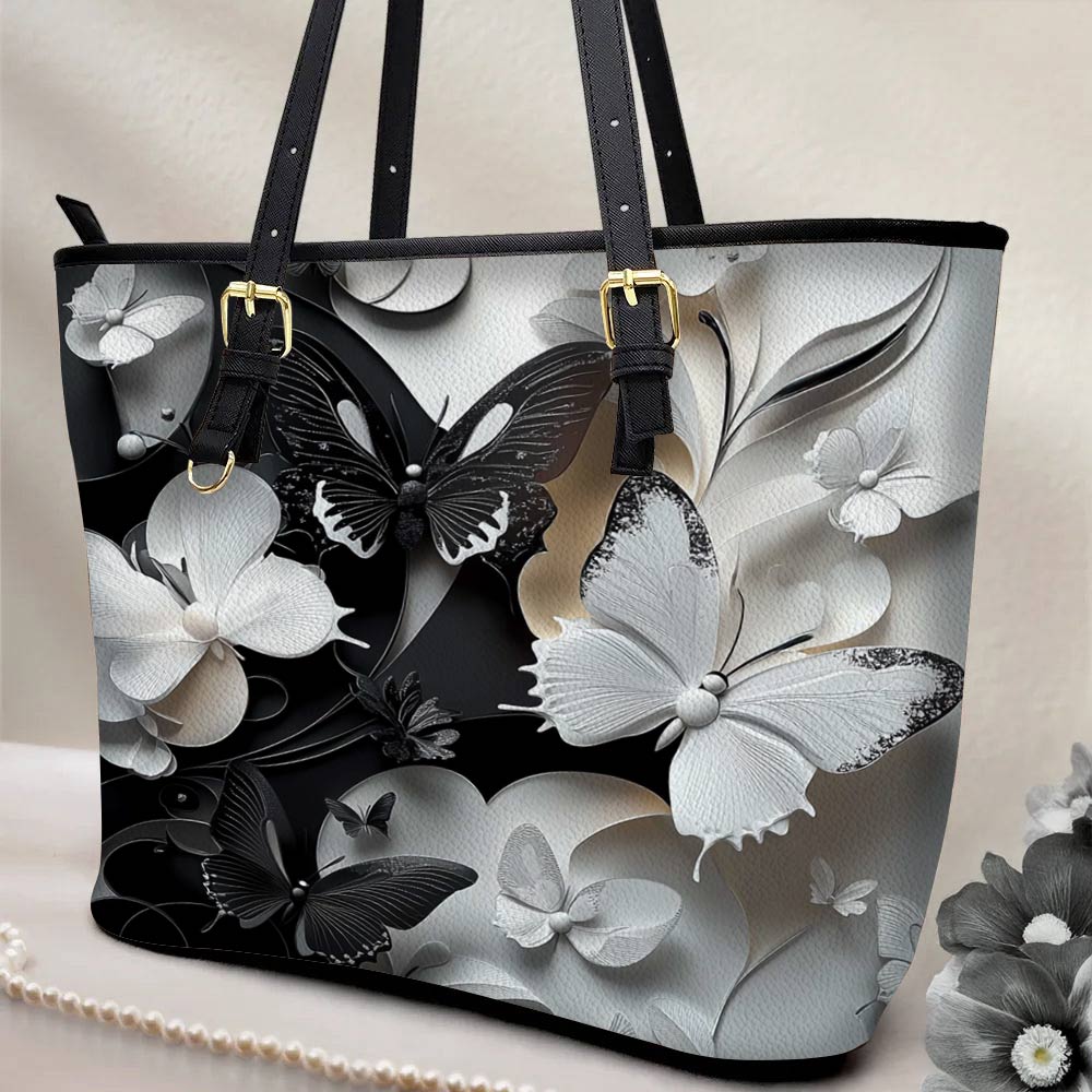 Lorva Butterfly Leather Tote Bag Monochrome Mirage