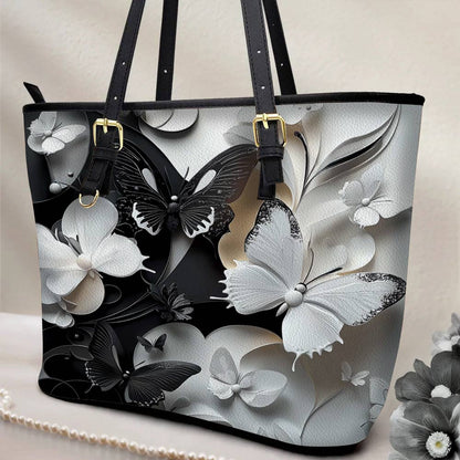 Lorva Butterfly Leather Tote Bag Monochrome Mirage