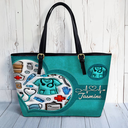 Lorva Personalized Leather Tote Bag Puffy Nurse