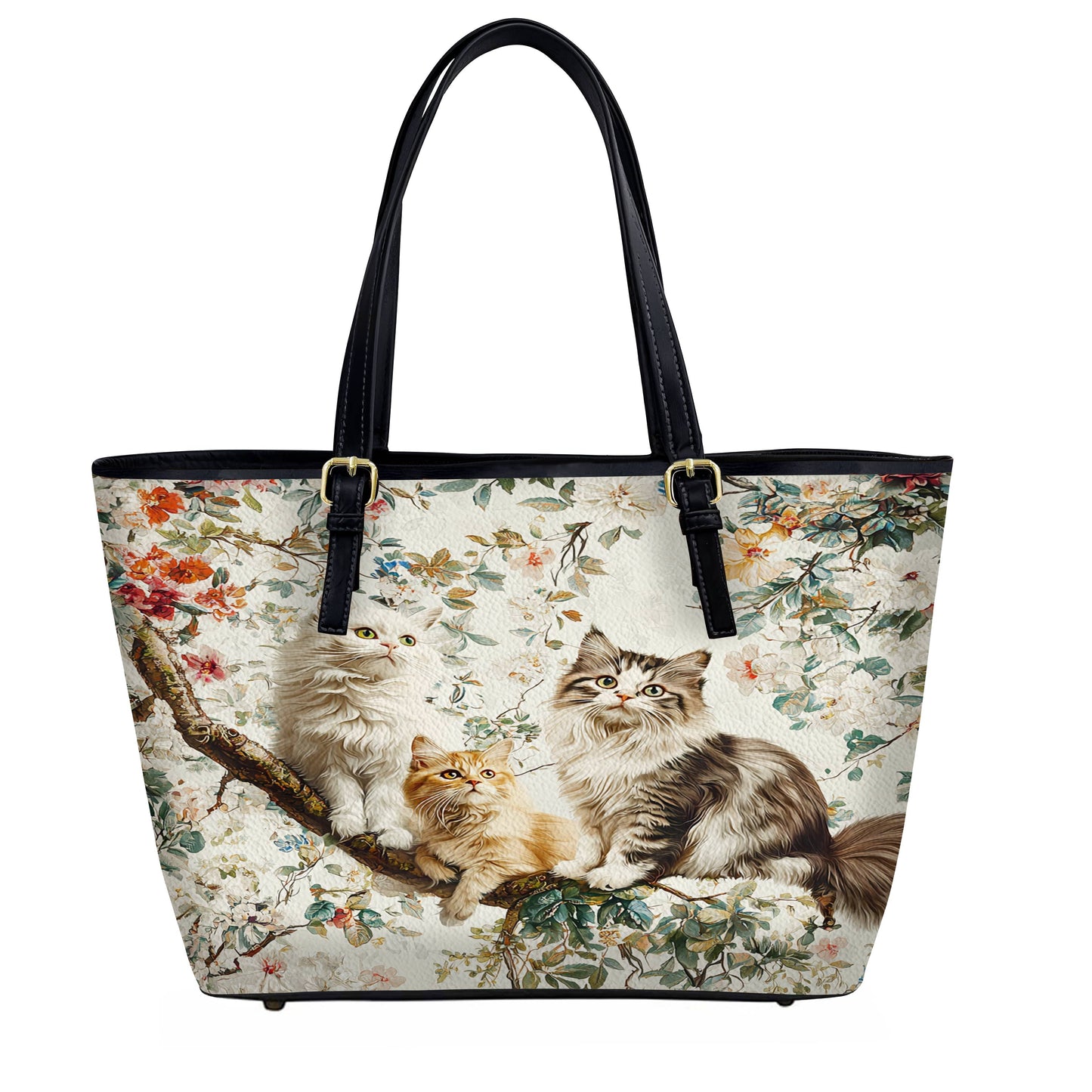 Lorva Cat Leather Tote Bag Happy Cat Garden