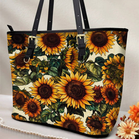 Lorva Leather Tote Bag Vintage Sunflower