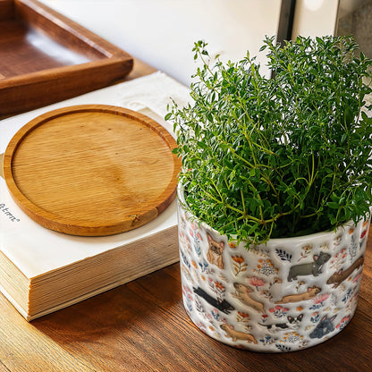 Lorva French Bulldog Flat Print Ceramic Plant Pot Happy Field Flowers