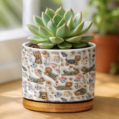 Lorva Yorkie Flat Print Ceramic Plant Pot Happy Field Flowers