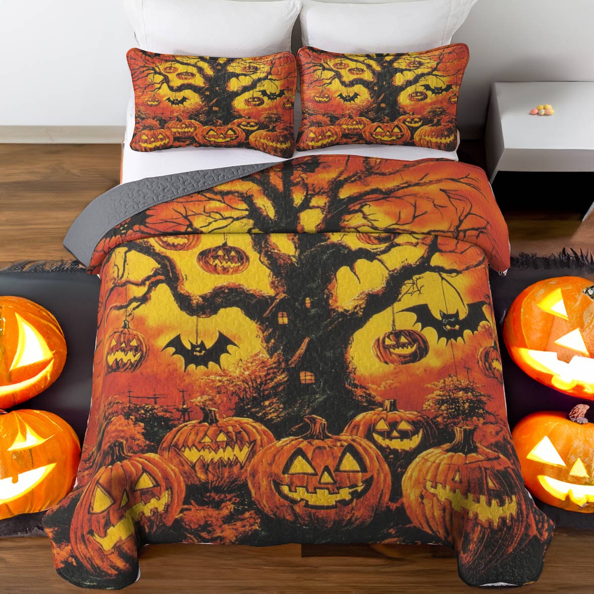 Halloween Lorva All Season Quilt 3-Piece Set Haunted Pumpkin Tree