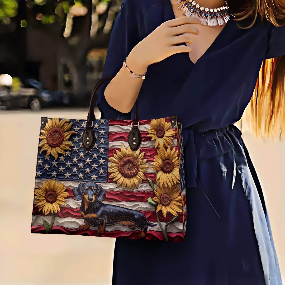 Lorva Dachshund Leather Bag American Bloom