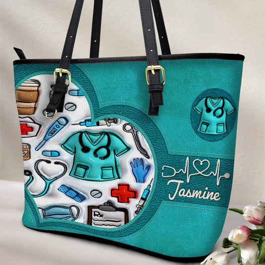 Lorva Personalized Leather Tote Bag Puffy Nurse