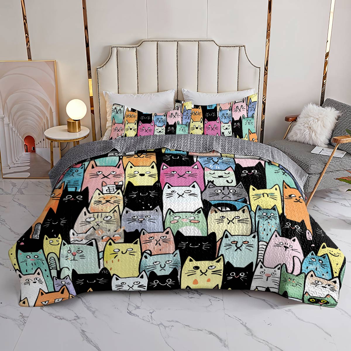 Lorva All Season Quilt 3-Piece Set Cute Kitten