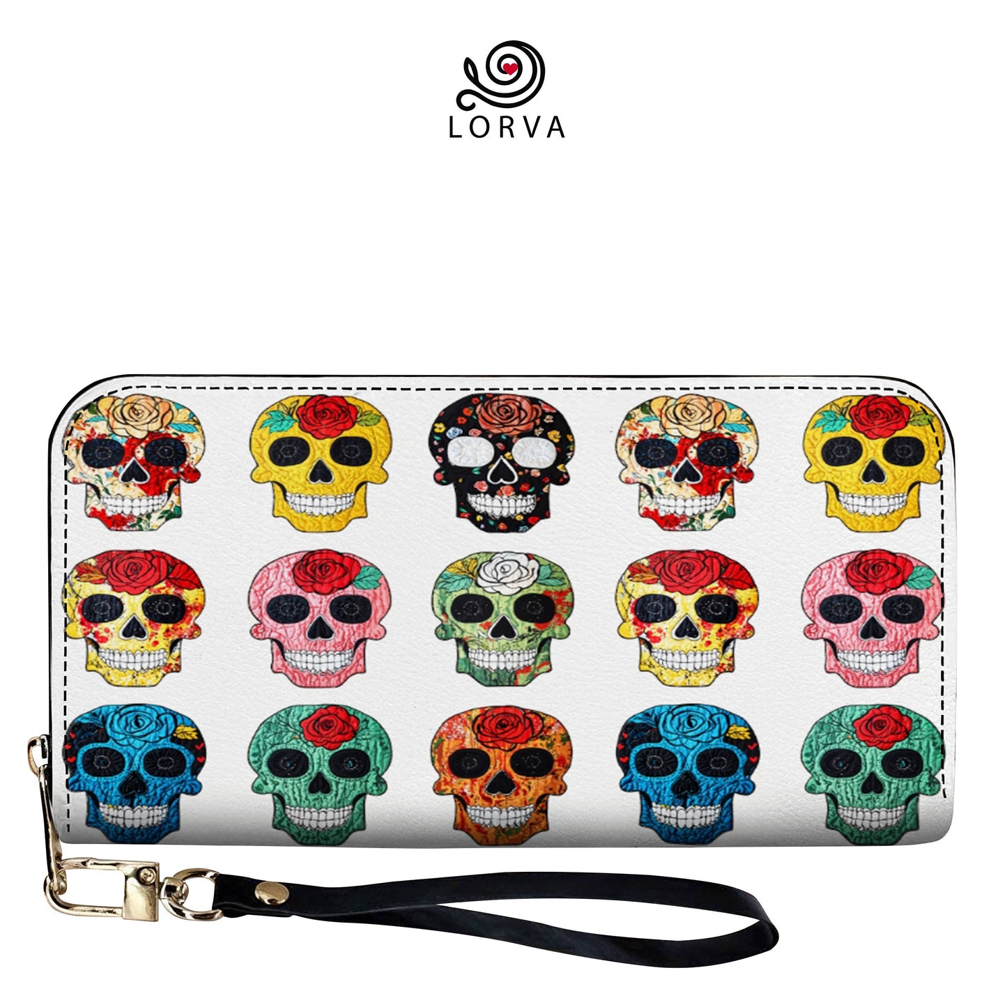 Lorva Leather Wallet Colorful Rose Sugar Skull