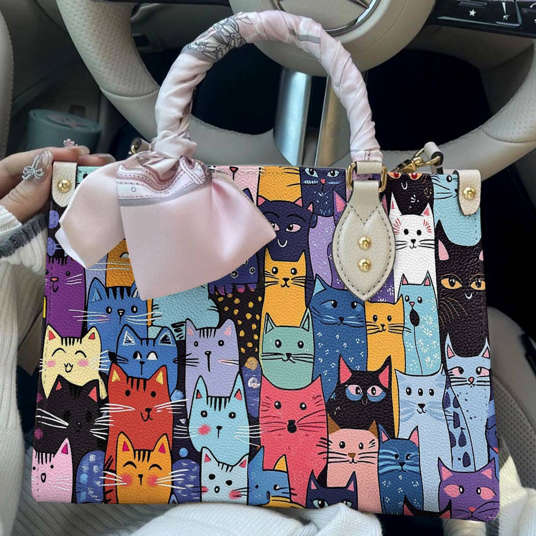 Lorva Leather Bag Colorful Cat Parade