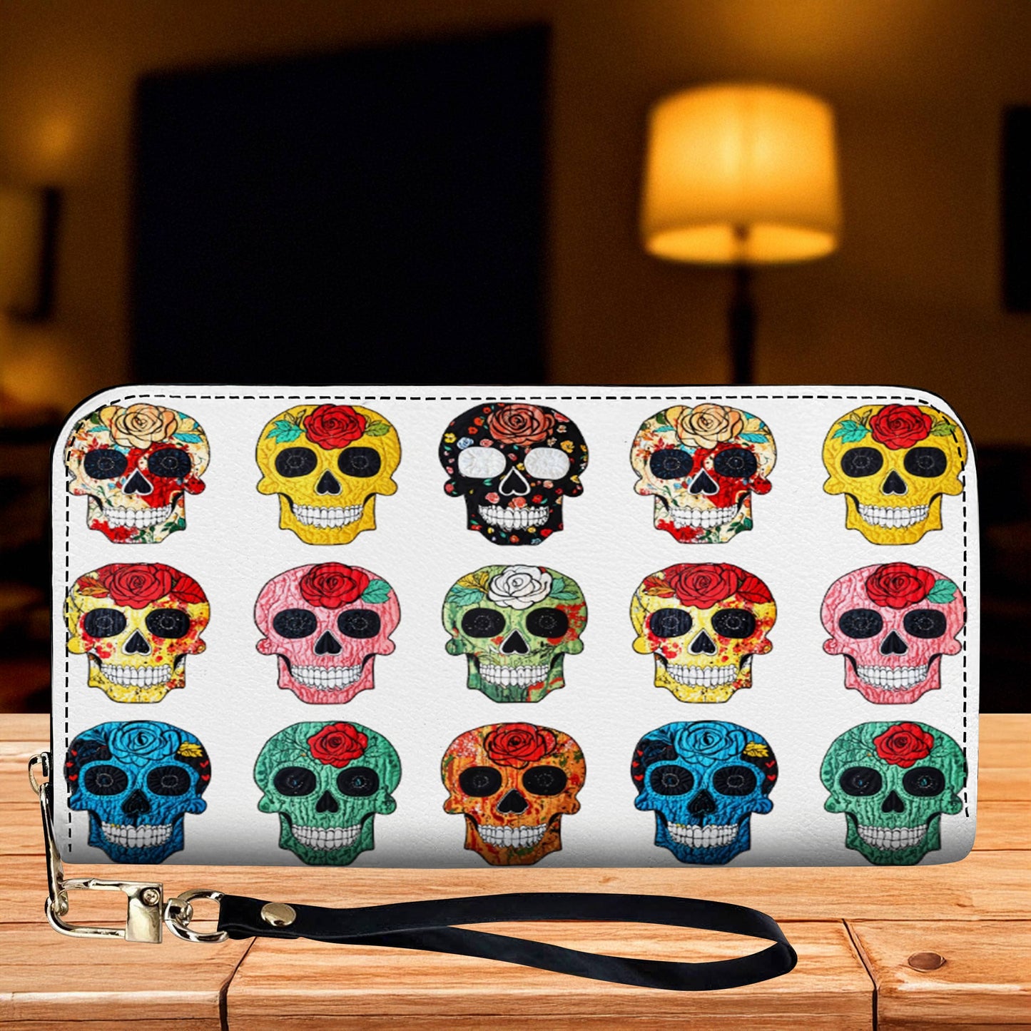 Lorva Leather Wallet Colorful Rose Sugar Skull