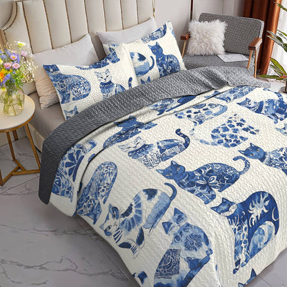 Lorva All Season Quilt 3-Piece Set Cat Cerulean Catscape