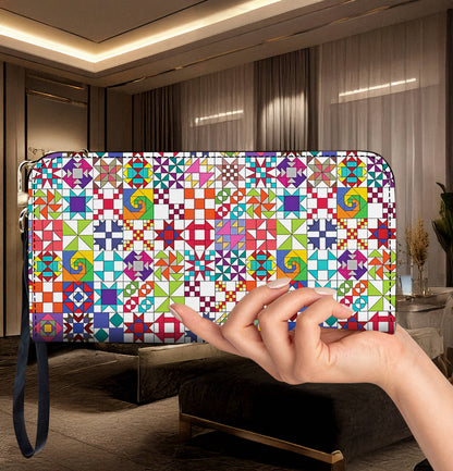 Lorva Leather Wallet Colorful Quilting Blocks