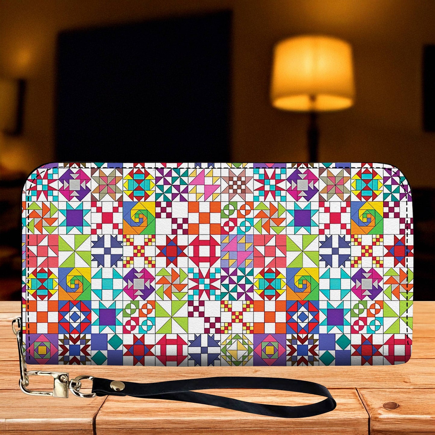 Lorva Leather Wallet Colorful Quilting Blocks
