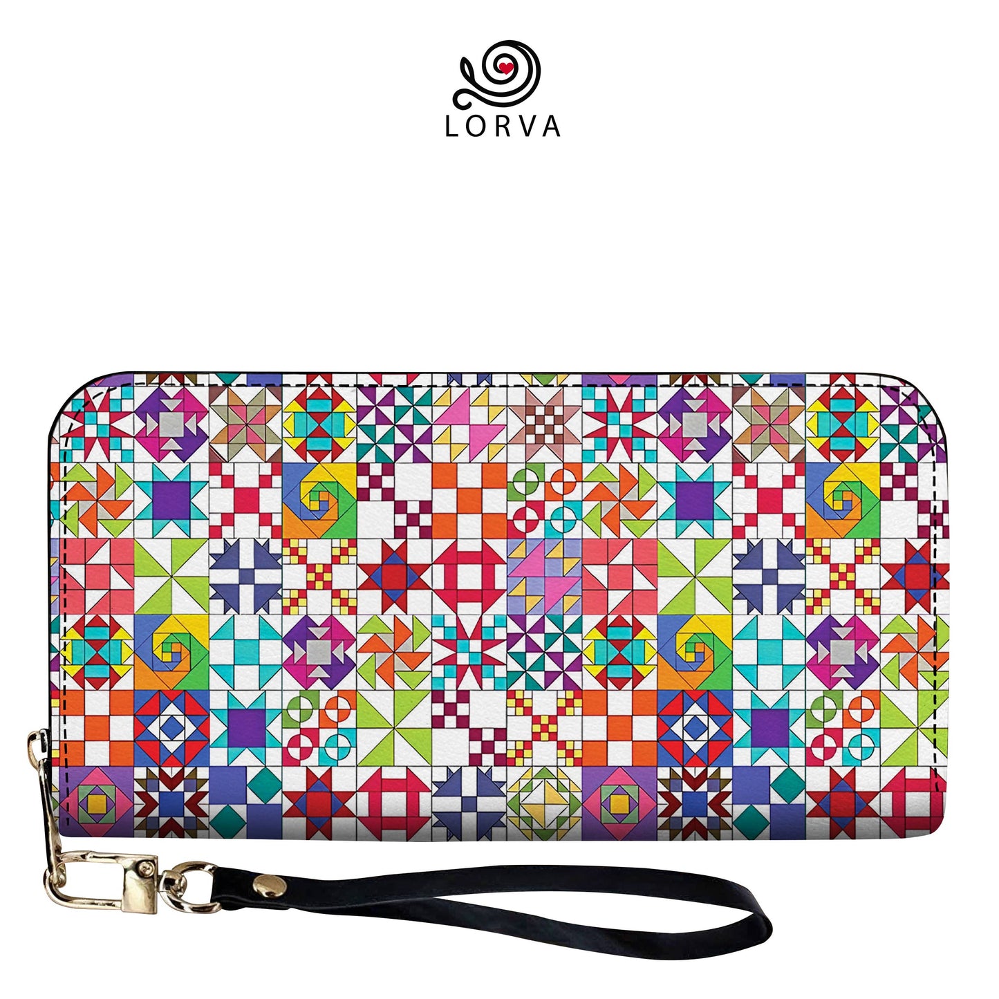 Lorva Leather Wallet Colorful Quilting Blocks