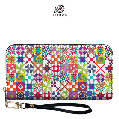 Lorva Leather Wallet Colorful Quilting Blocks