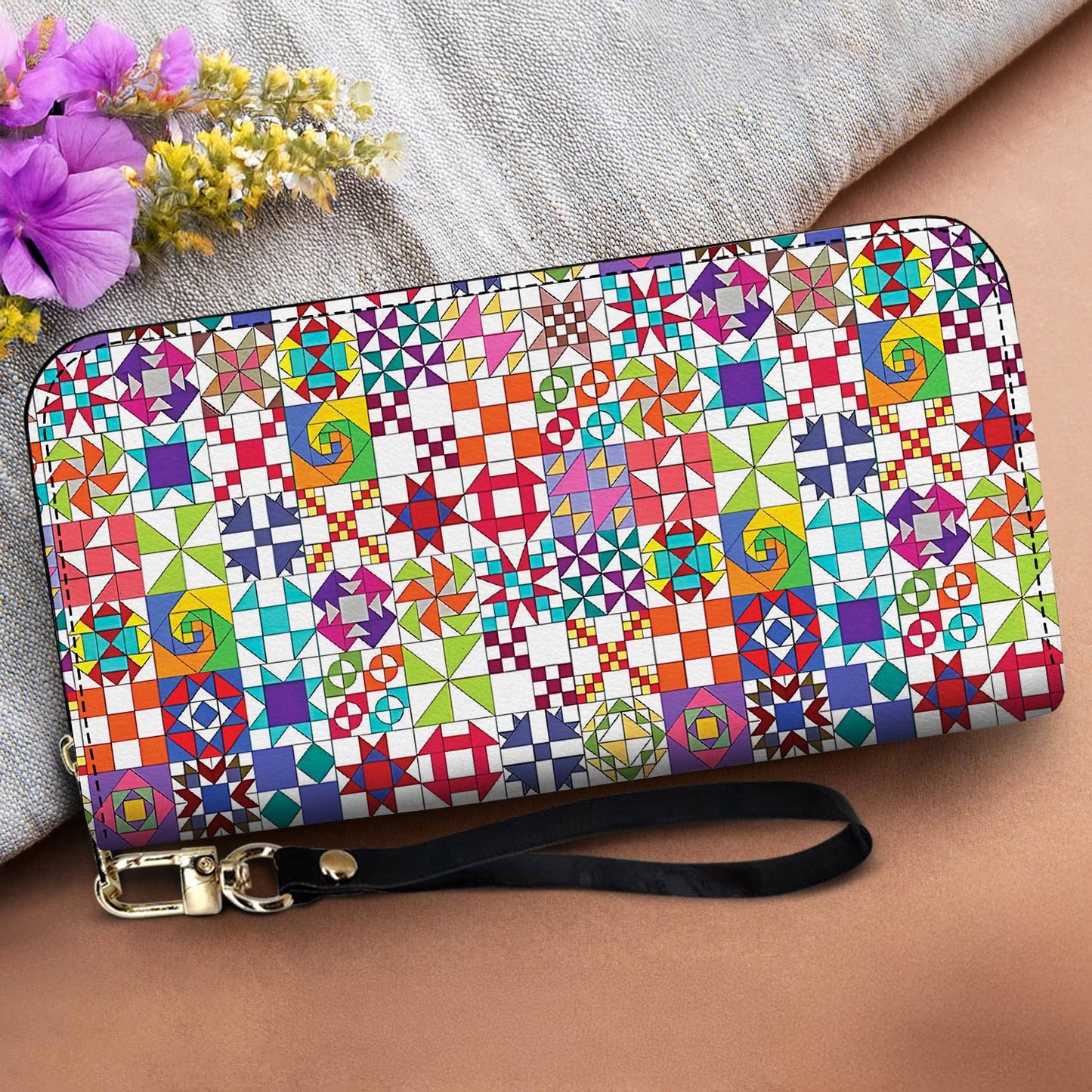 Lorva Leather Wallet Colorful Quilting Blocks