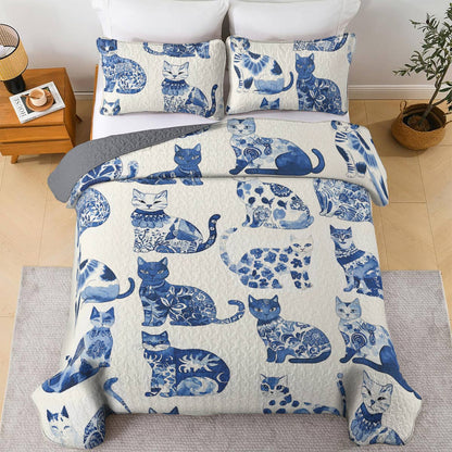 Lorva All Season Quilt 3-Piece Set Cat Cerulean Catscape