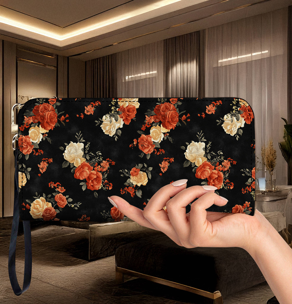Lorva Leather Wallet Midnight Rose Elegance