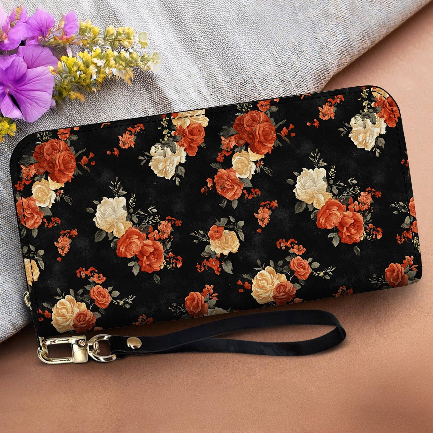Lorva Leather Wallet Midnight Rose Elegance