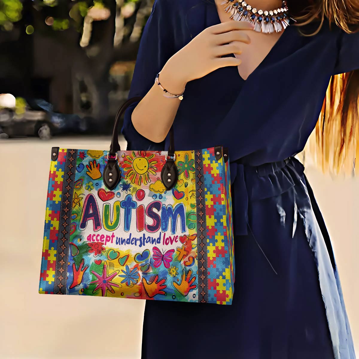 Lorva Leather Bag Autism Accept Understand Love