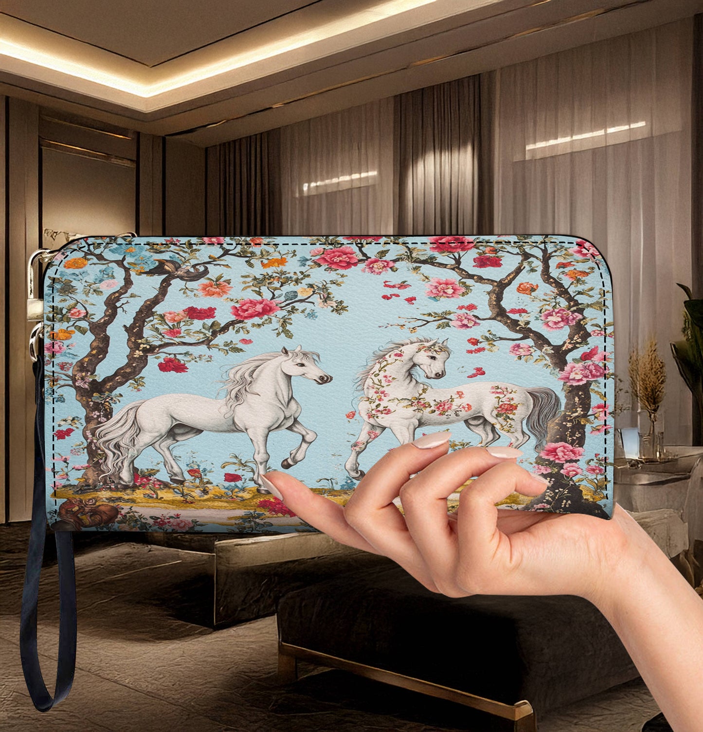 Lorva Horse Leather Wallet Floral Steed