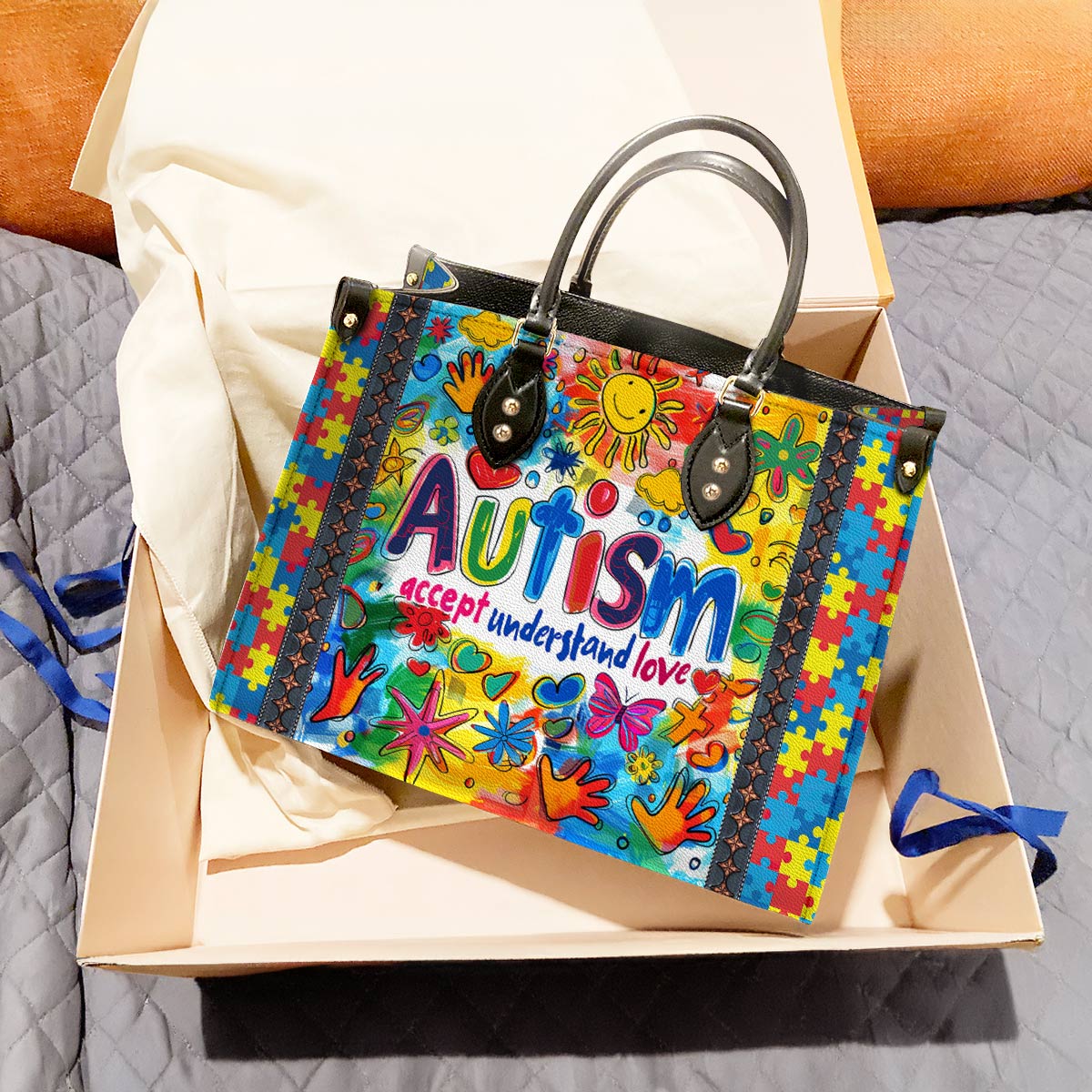 Lorva Leather Bag Autism Accept Understand Love
