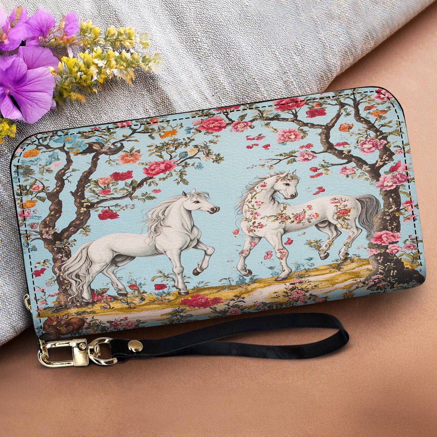 Lorva Horse Leather Wallet Floral Steed