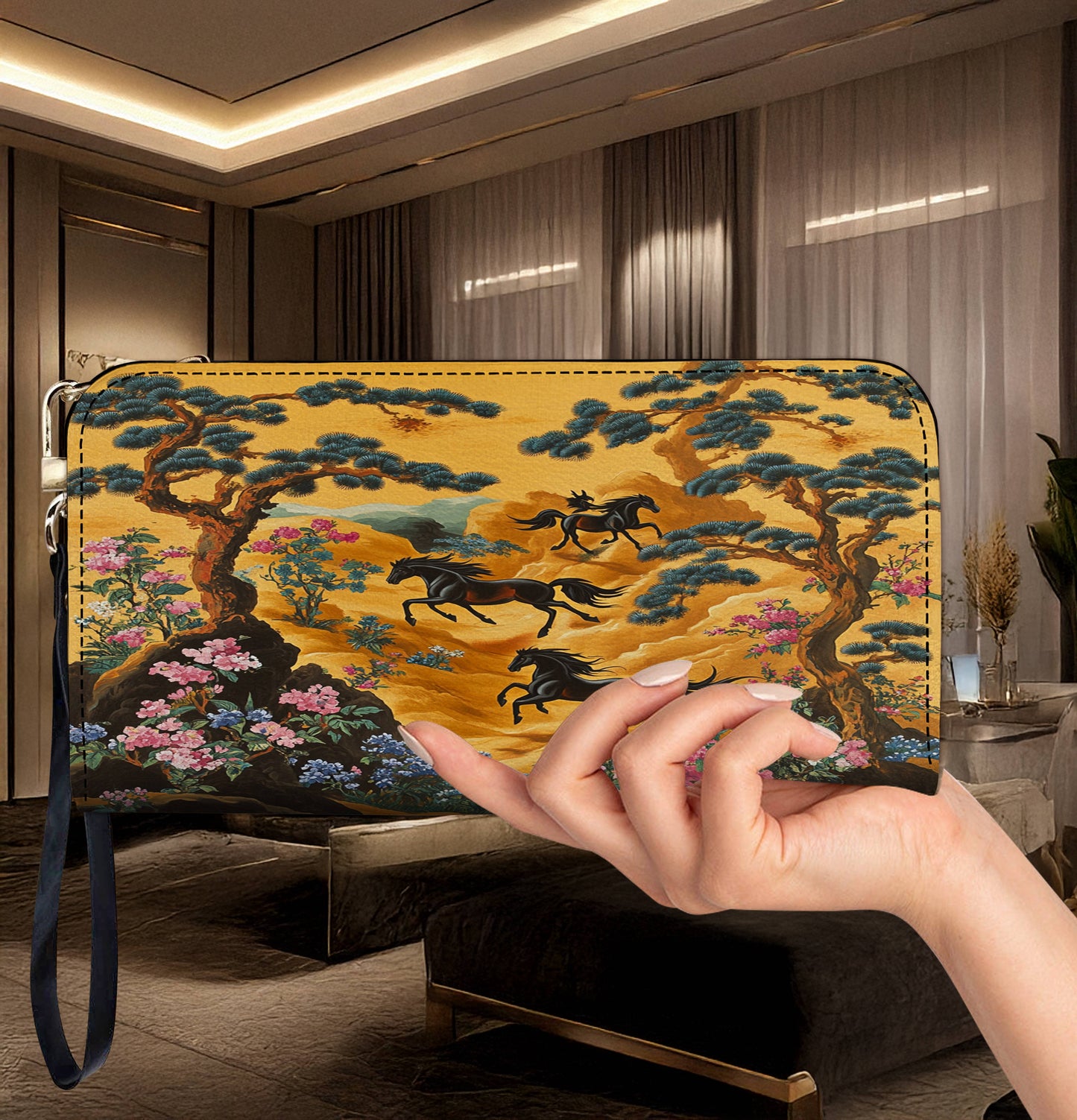 Lorva Horse Leather Wallet Oriental Sunset Riders
