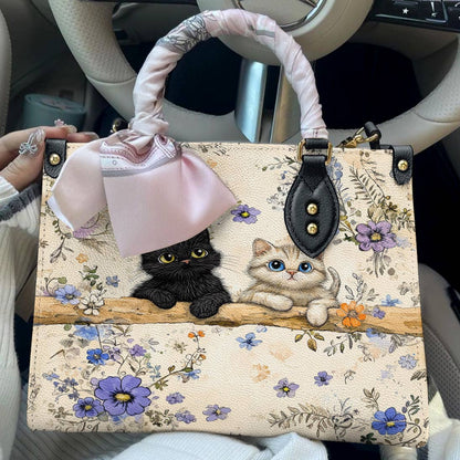 Lorva Leather Bag Cute Blossom Kittens