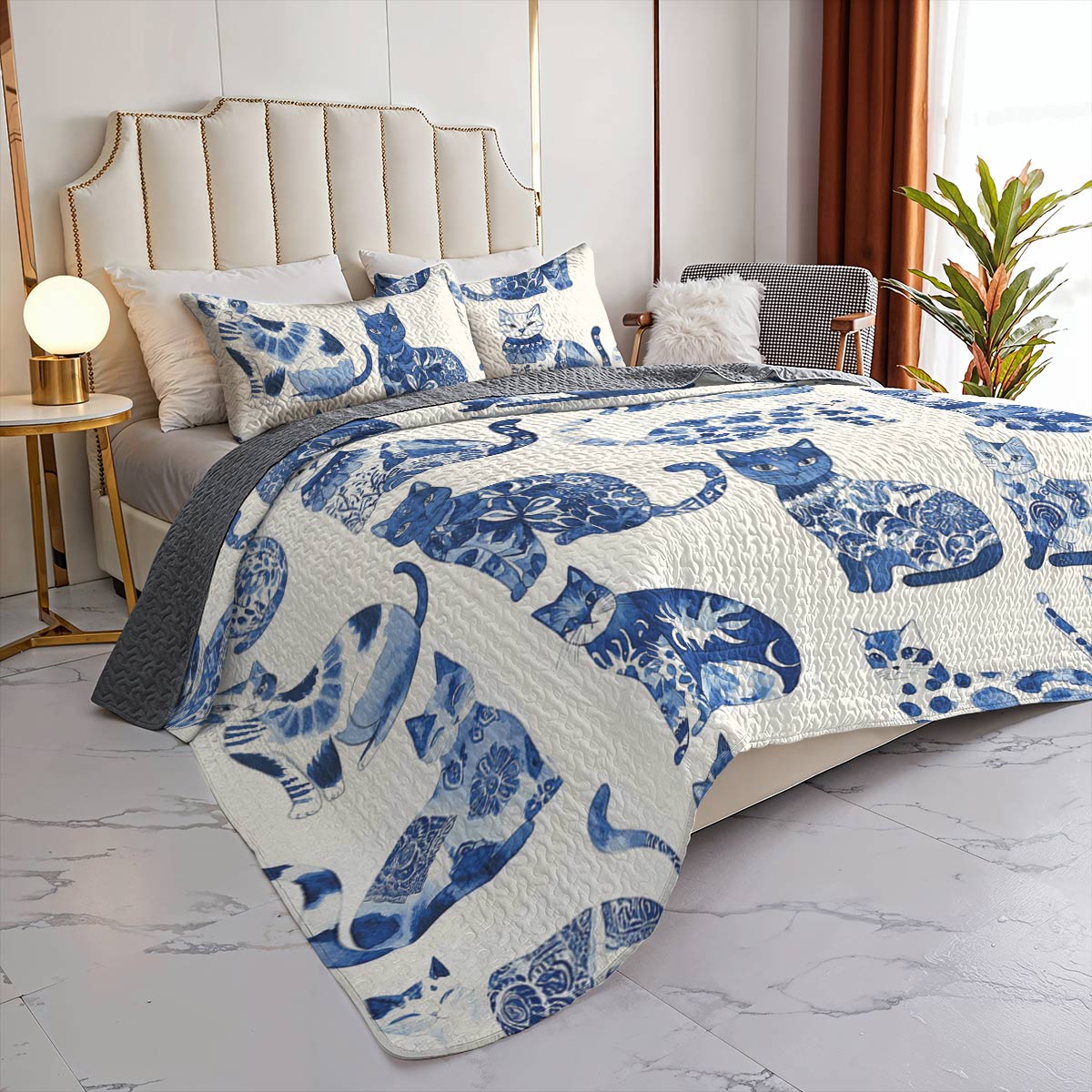 Lorva All Season Quilt 3-Piece Set Cat Cerulean Catscape