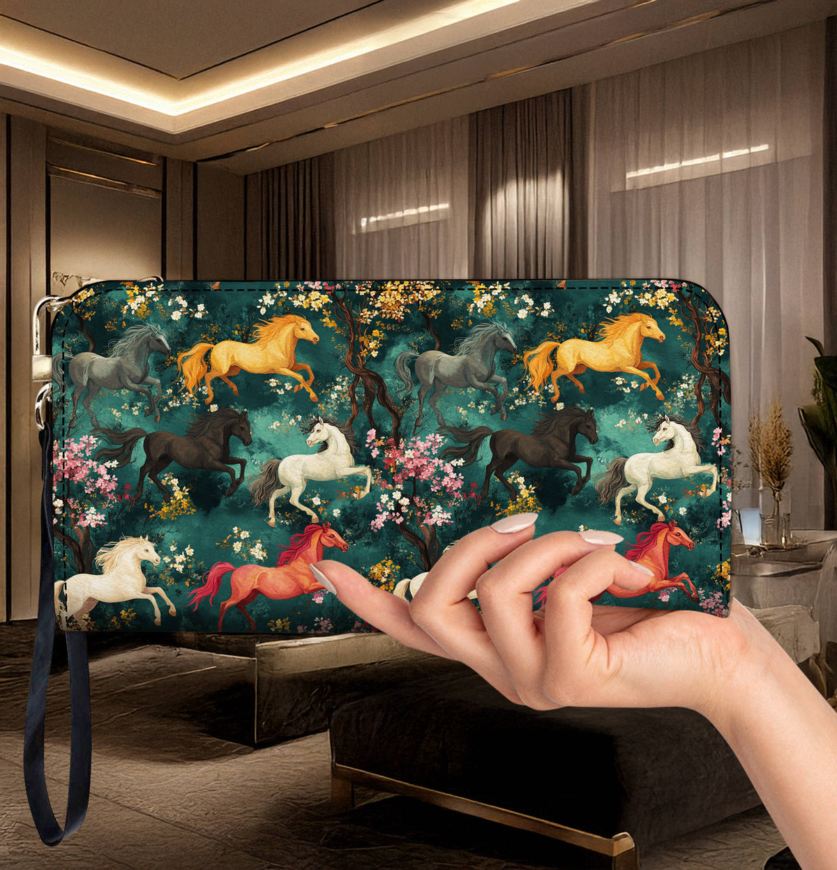 Lorva Horse Leather Wallet Night Bloom Canter
