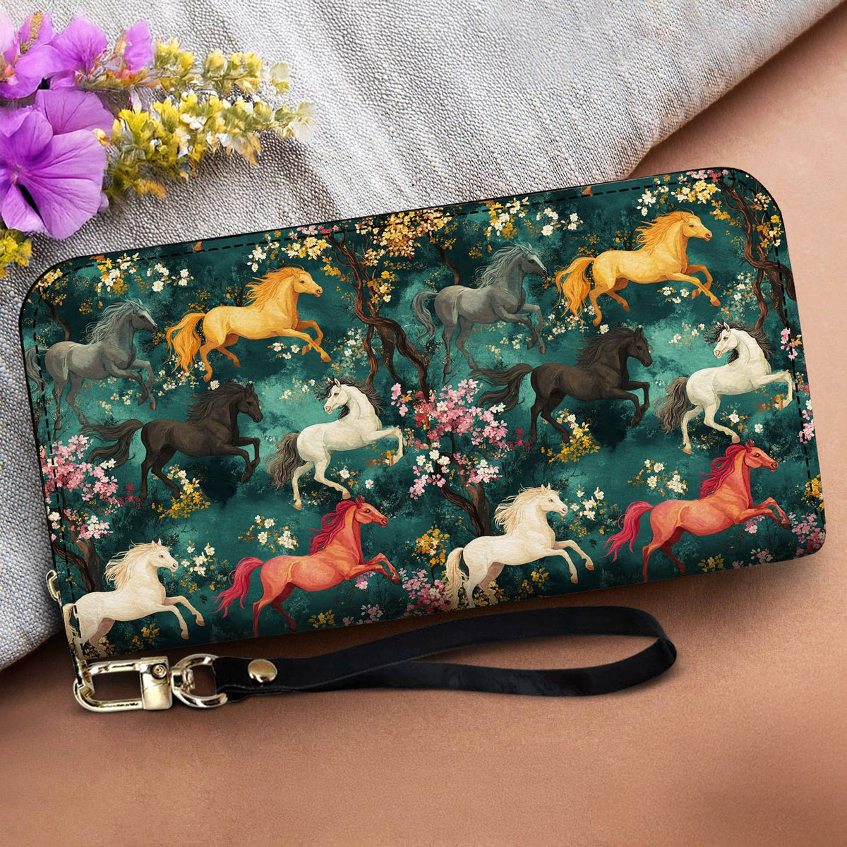 Lorva Horse Leather Wallet Night Bloom Canter
