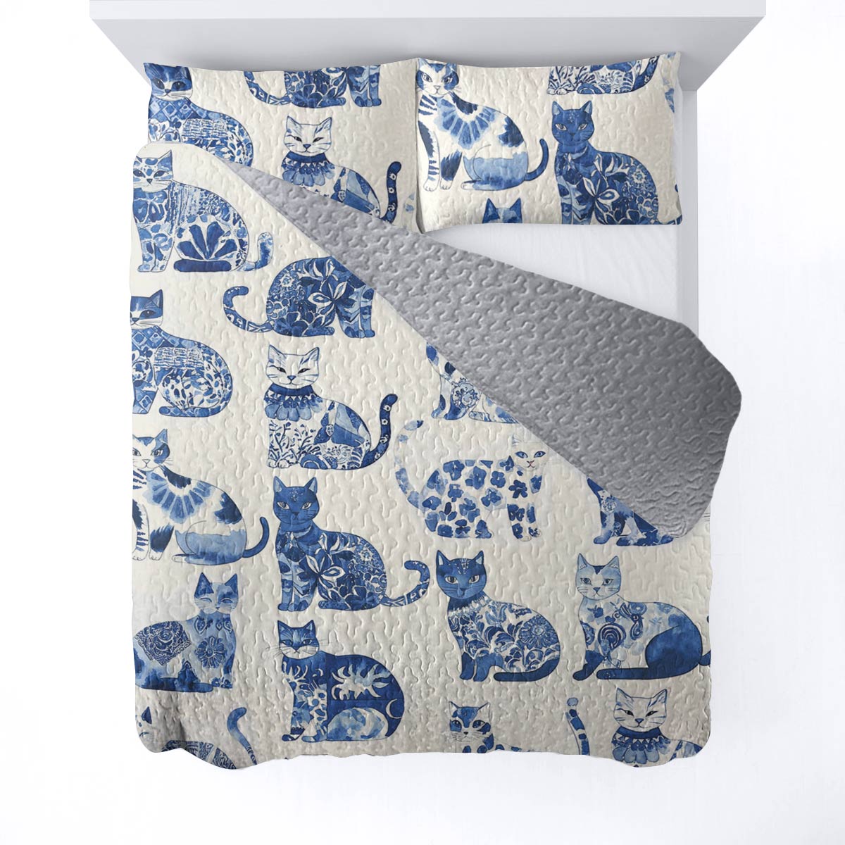 Lorva All Season Quilt 3-Piece Set Cat Cerulean Catscape