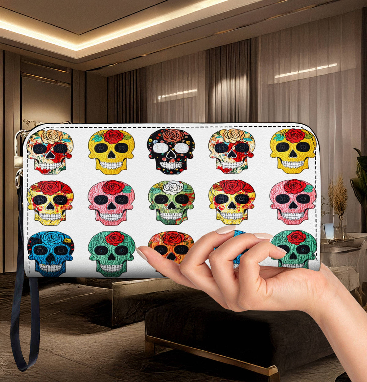 Lorva Leather Wallet Colorful Rose Sugar Skull