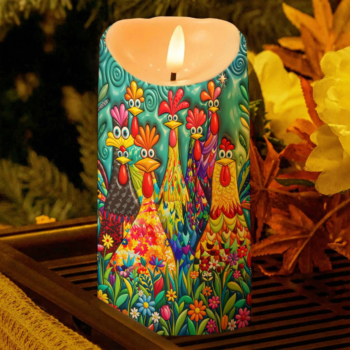 Lorva Chicken LED Candle Charming Floral Chickens