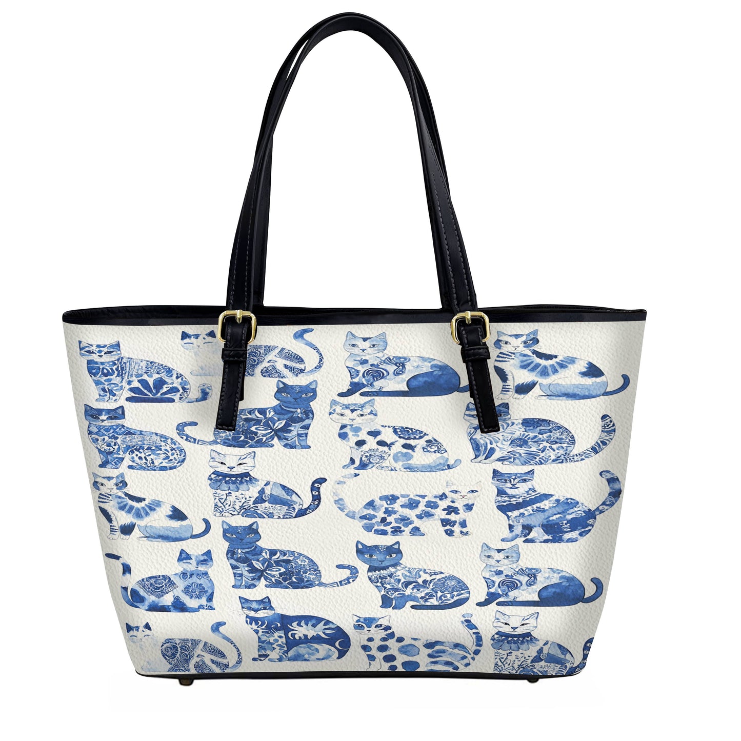Lorva Leather Tote Bag Cerulean Catscape