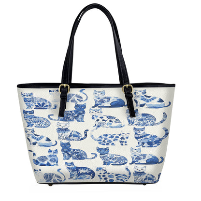 Lorva Leather Tote Bag Cerulean Catscape