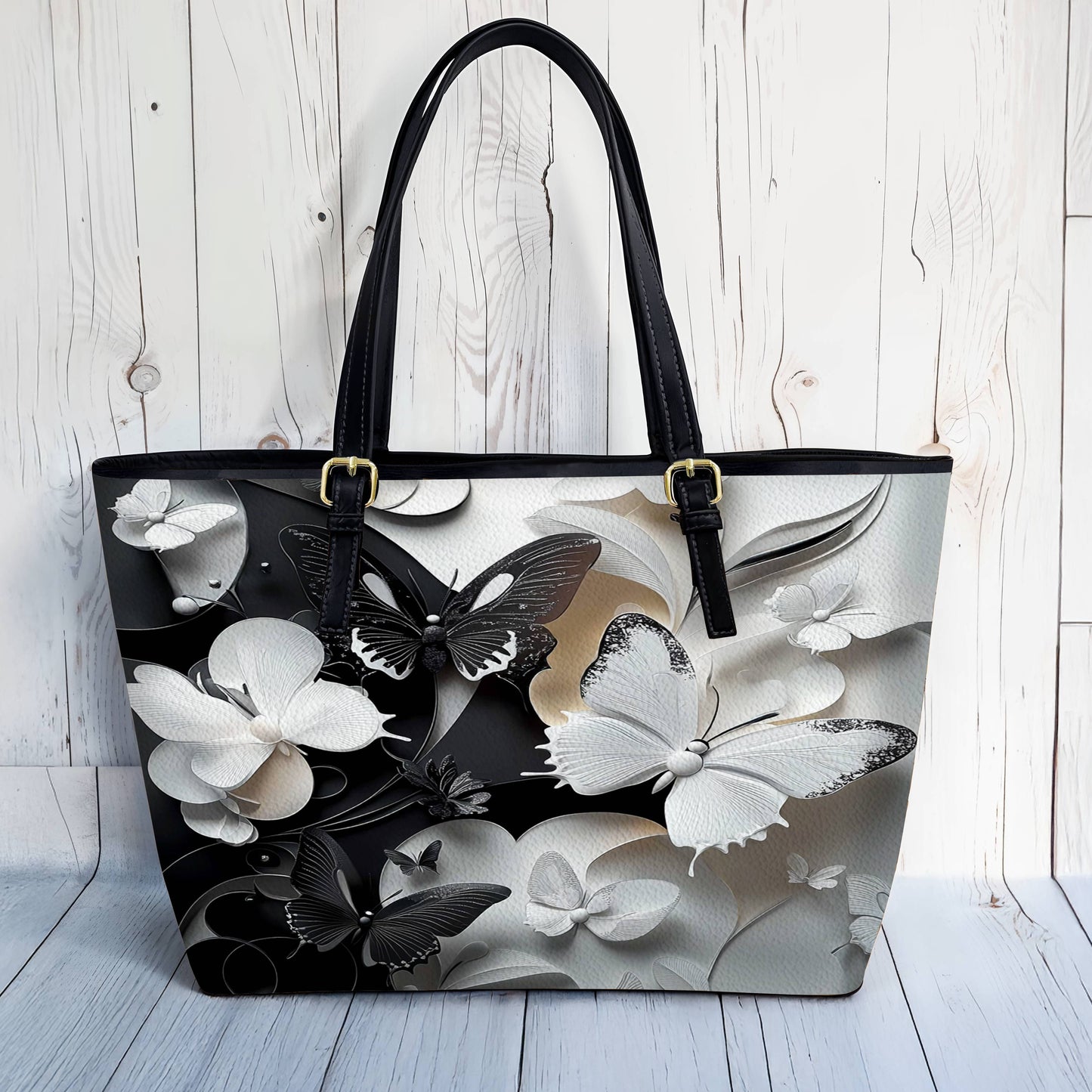 Lorva Butterfly Leather Tote Bag Monochrome Mirage