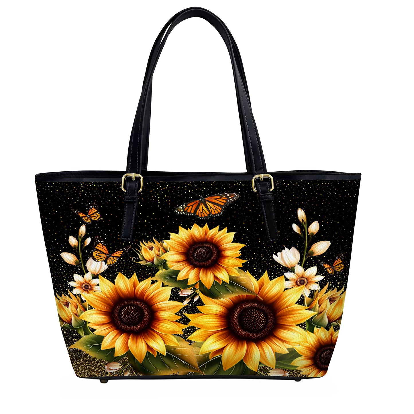 Lorva Leather Tote Bag Golden Sunflower with Monarch Charm