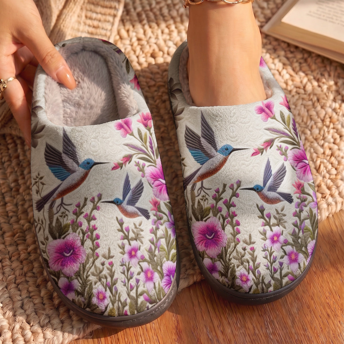 Lorva Hummingbird Fleece Lined Slippers Blossom Whisper