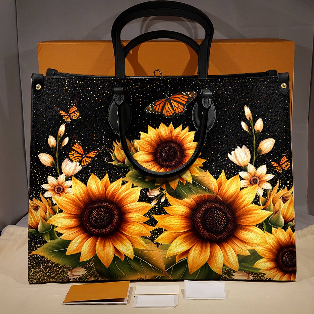Lorva Leather Bag Golden Sunflower with Monarch Charm