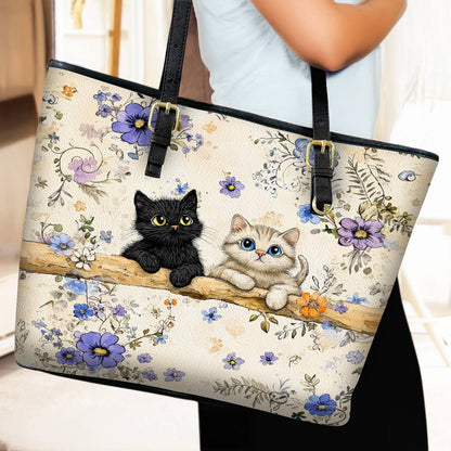 Lorva Leather Tote Bag Cute Blossom Kittens