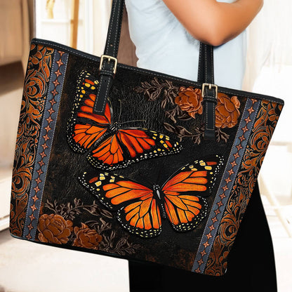 Lorva Monarch Butterfly Leather Tote Bag Vintage Ember Wings