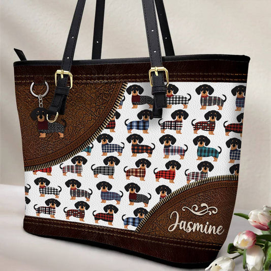 Lorva Personalized Leather Tote Bag Amazing Flannel Dachshund