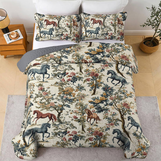 Lorva Horse All Season Quilt 3-Piece Set Vintage Floral