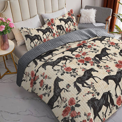 Lorva Horse All Season Quilt 3-Piece Set Enchanted Rose