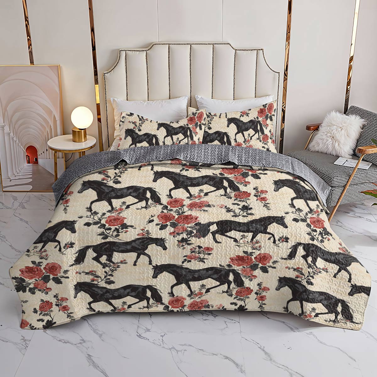 Lorva Horse All Season Quilt 3-Piece Set Enchanted Rose