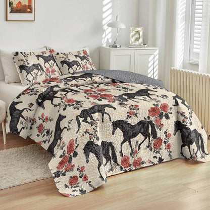 Lorva Horse All Season Quilt 3-Piece Set Enchanted Rose