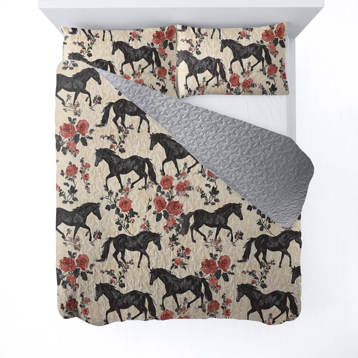 Lorva Horse All Season Quilt 3-Piece Set Enchanted Rose