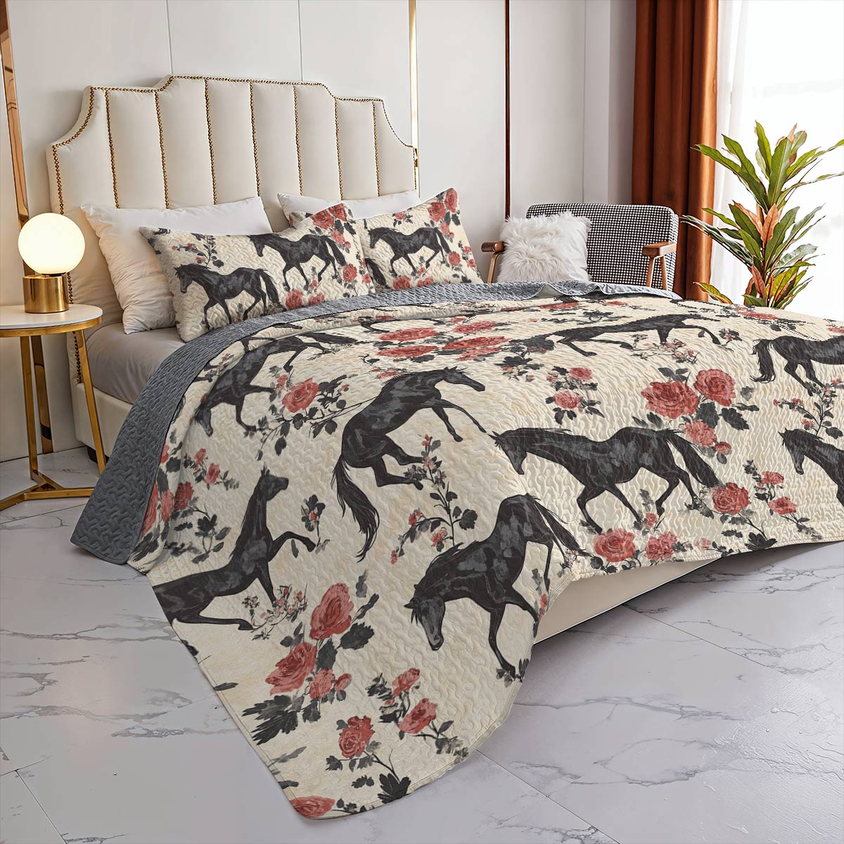 Lorva Horse All Season Quilt 3-Piece Set Enchanted Rose